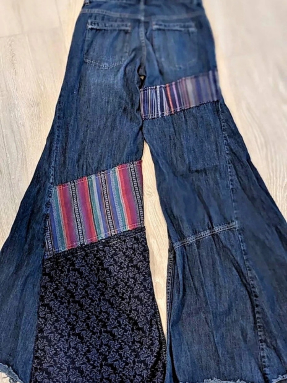 Free People Wide Leg Flare Hippie Patchwork Jeans Waist 25